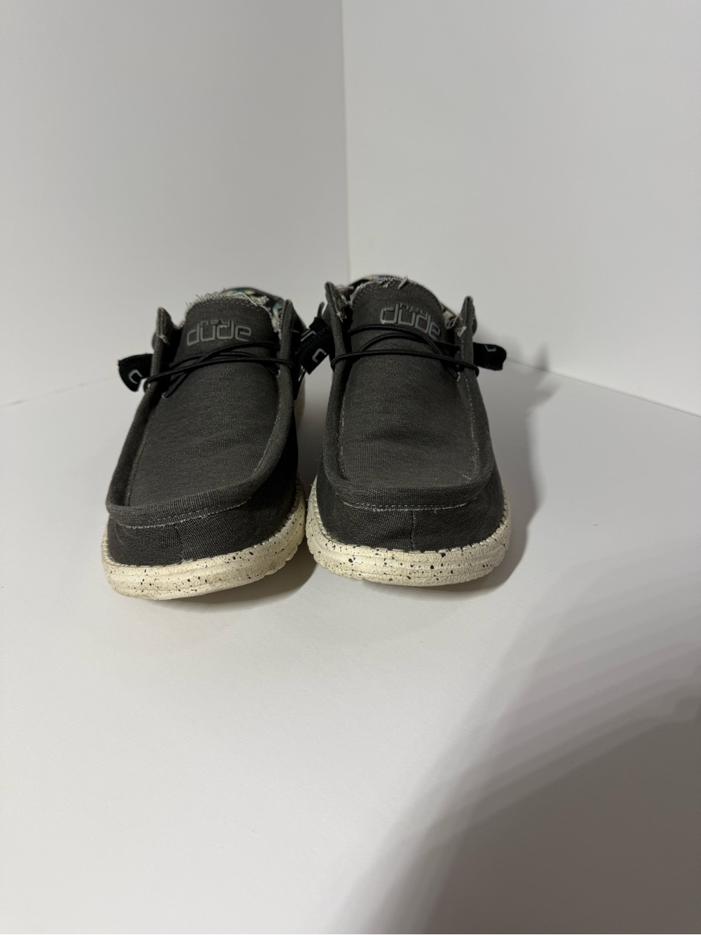 Hey Dude Mens Gray Slip-On Sneakers with Speckled Cream Sole - Picture 2 of 7